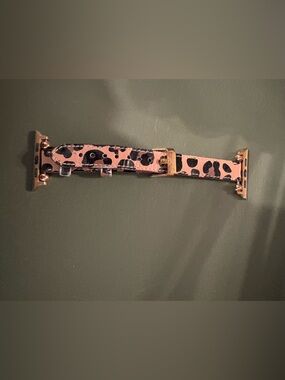 Tan/camel Leopard Print Leather Apple Watch Band with Gold Hardware